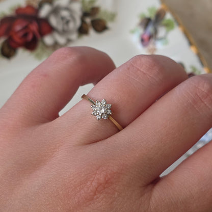 Vintage 14k gouden ring met diamanten bloem 0.2ct