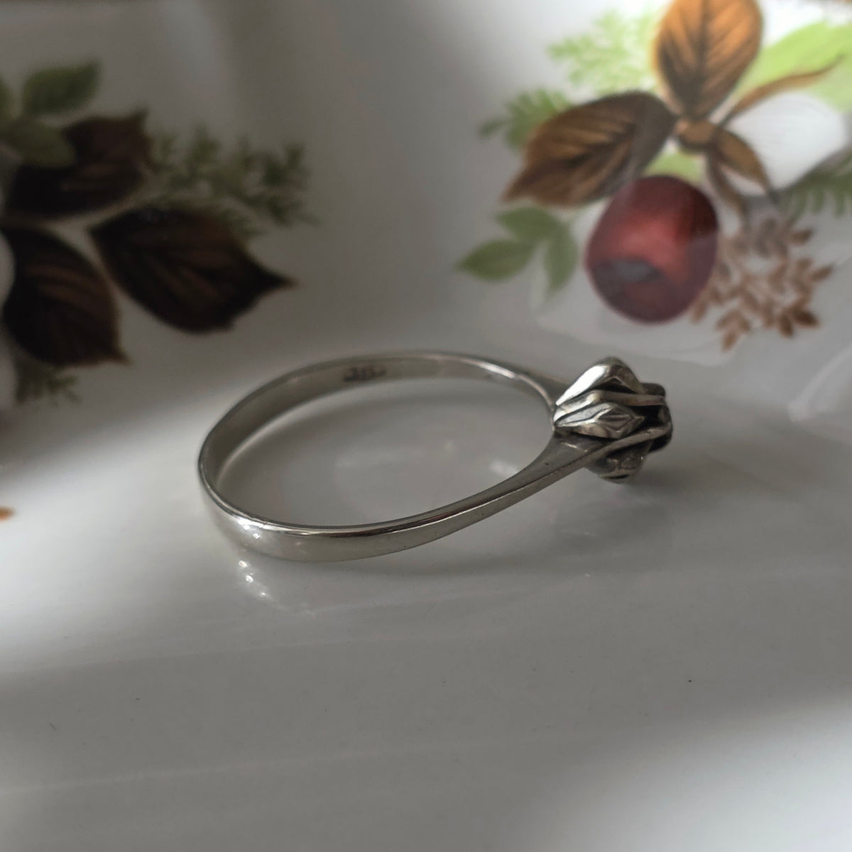 Vintage 14k witgouden ring ster met diamant 0.05ct