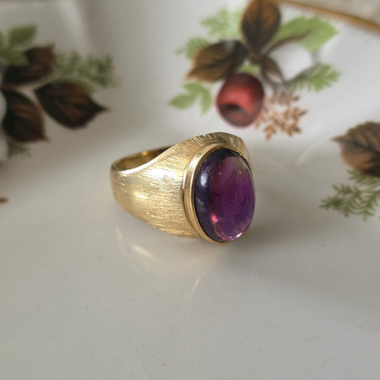 Vintage 14k gouden zegel ring met amethist