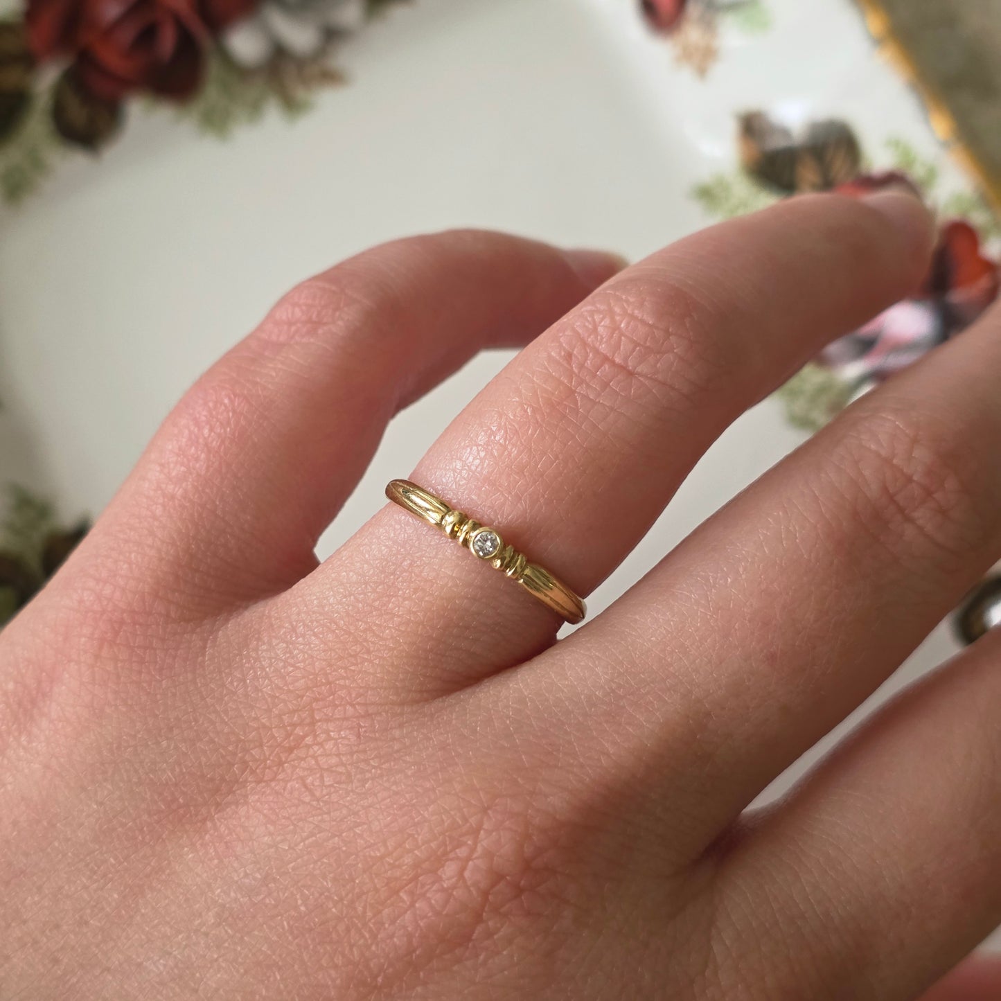 Vintage 14k gouden solitair ring diamant 0.01ct