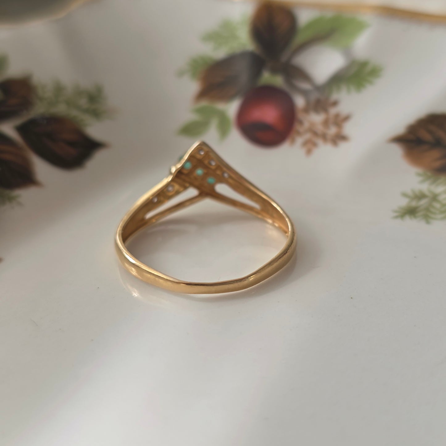 Vintage 18k ring met diamant en smaragd