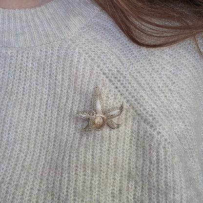 Antique silver filigree orchid brooch