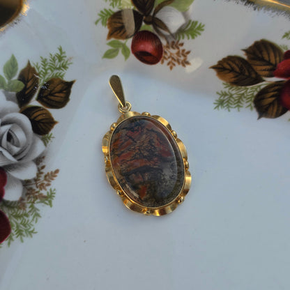 Vintage 14k gouden hanger mosagaat