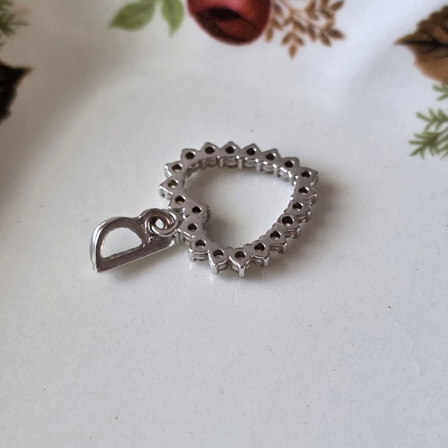 Vintage 14k witgouden hanger hart diamanten 0.2ct