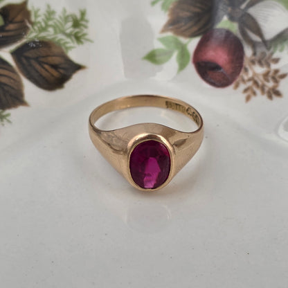 Vintage 18k gouden zegelring robijn