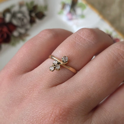 Antieke 14k roségouden ring met roosdiamanten