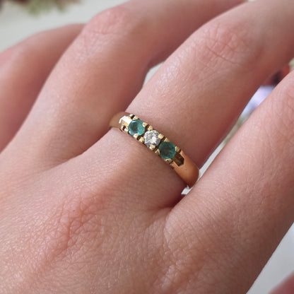 Vintage 14k gouden ring met smaragd en diamant