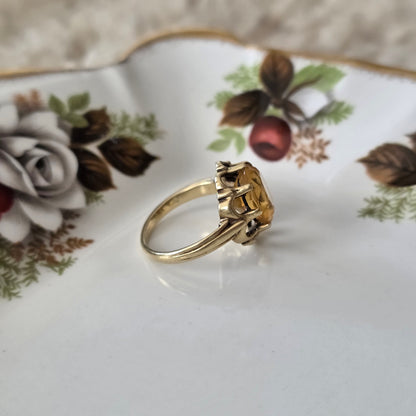 Vintage 14k gouden ring citrien bloem