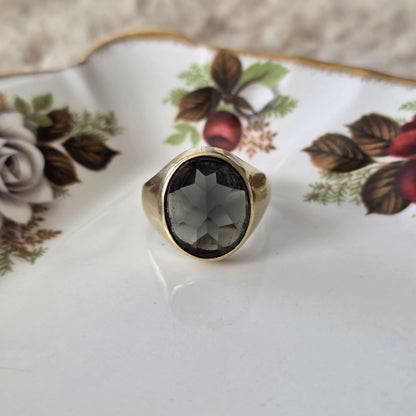 Vintage 8k zegelring met groene toermalijn