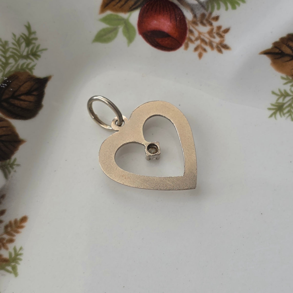 Vintage 14k witgouden hanger hart diamant 0.03ct