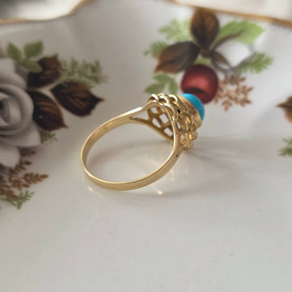 Vintage 14k ring met imitatie turquoise