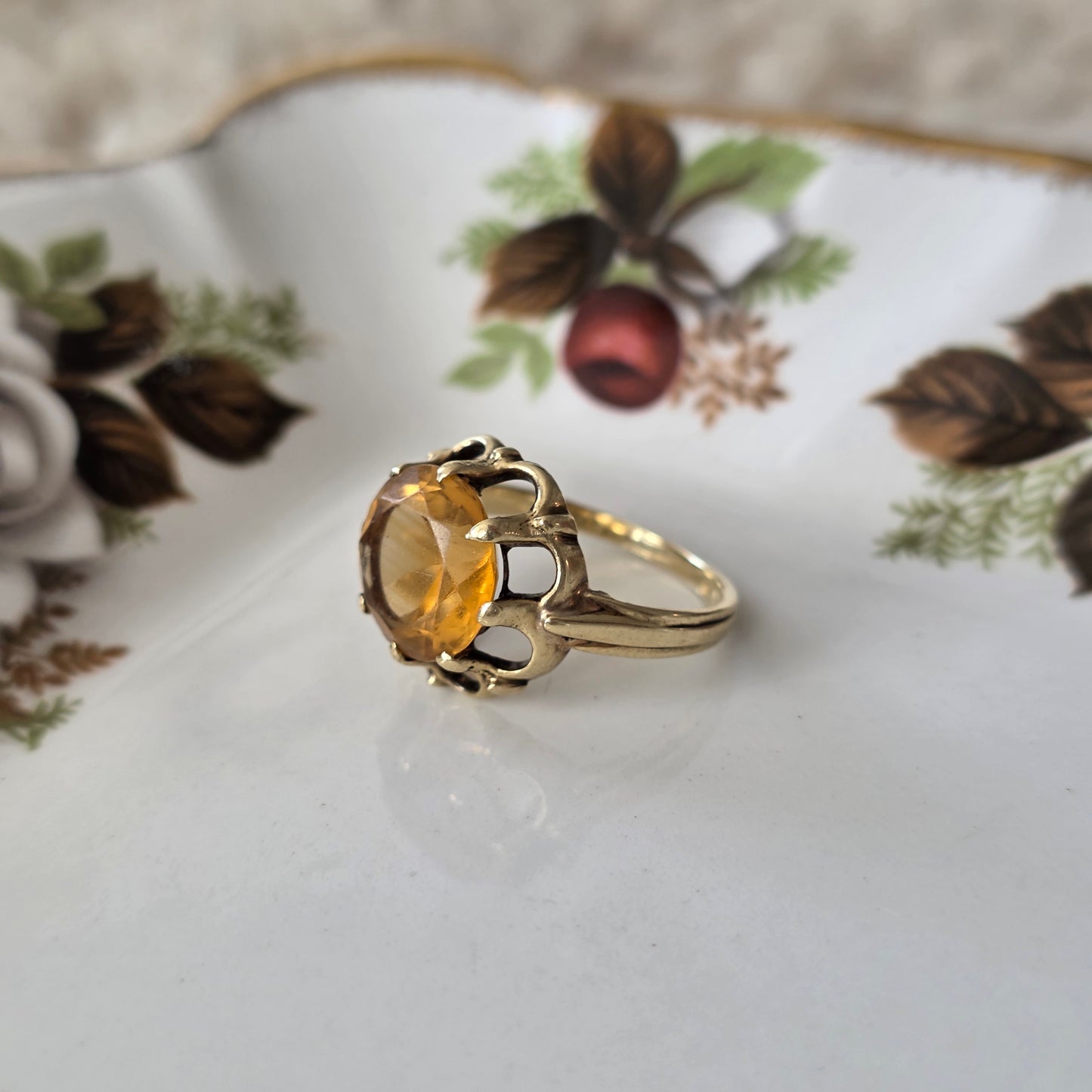 Vintage 14k gouden ring citrien bloem