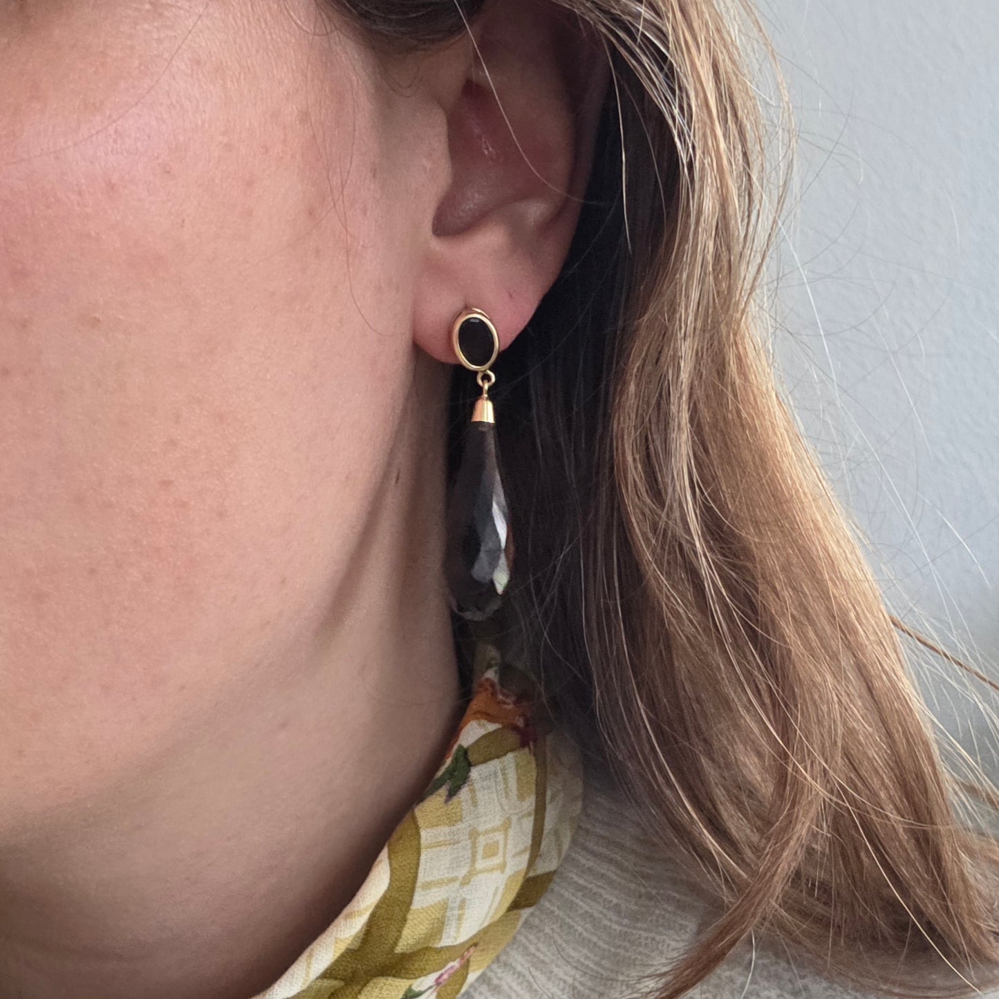 Vintage 14k gouden oorhangers rook kwarts