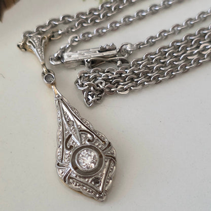 Antieke 14k wit gouden Art Deco diamant ketting
