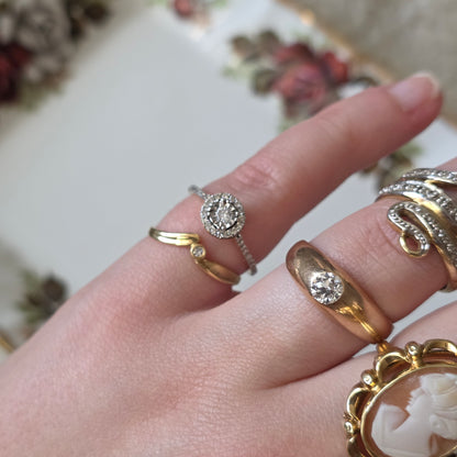 Antieke 14k gouden gypsy bombe ring old European cut diamant 0.4ct