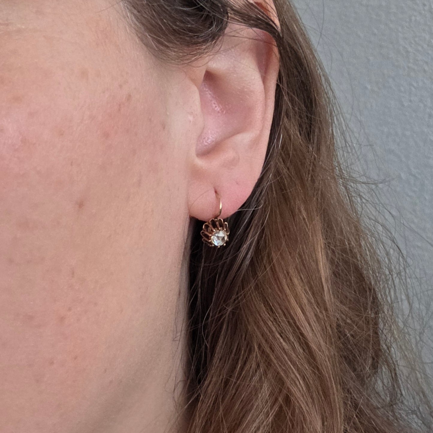 Antique 14k rose gold earrings with rose diamond