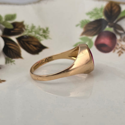 Vintage 18k gouden zegelring robijn