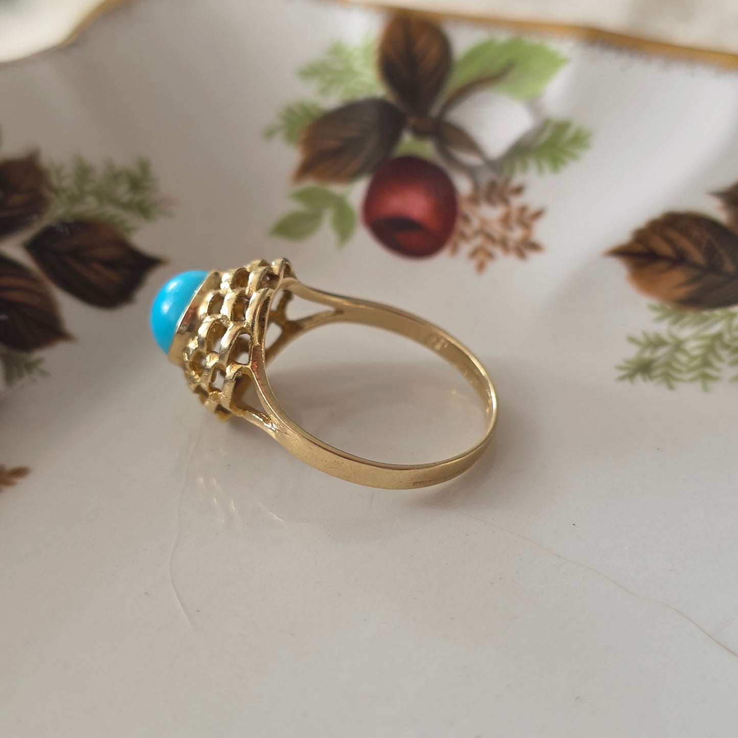 Vintage 14k ring met imitatie turquoise