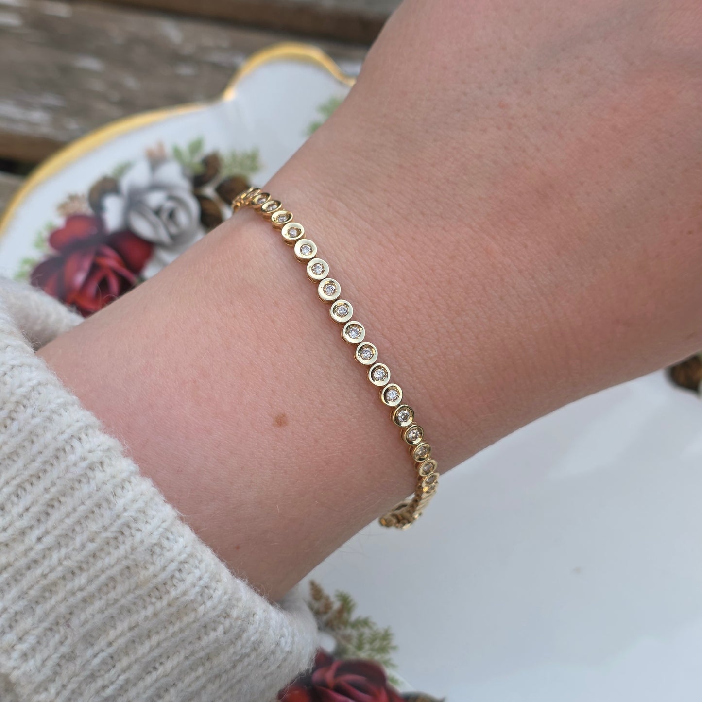 Vintage 14k geel gouden diamant tennisarmband 1ct