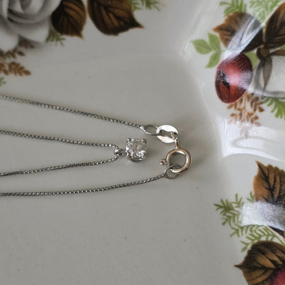 Vintage 18k witgouden ketting met diamant solitair 0.2ct