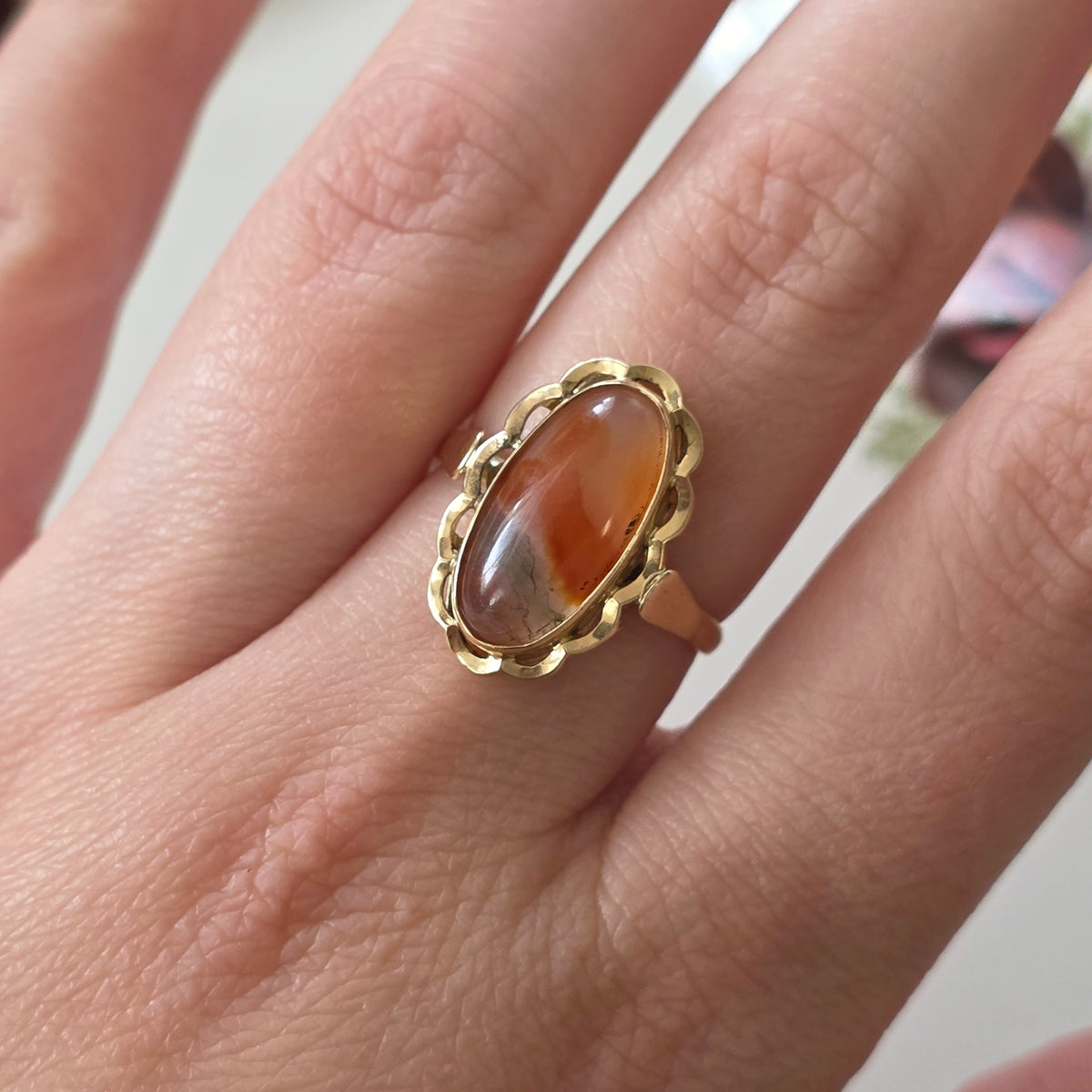 Vintage 14k gouden ring met mosagaat