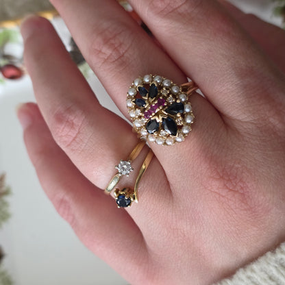 Vintage 14k gouden ring solitair saffier
