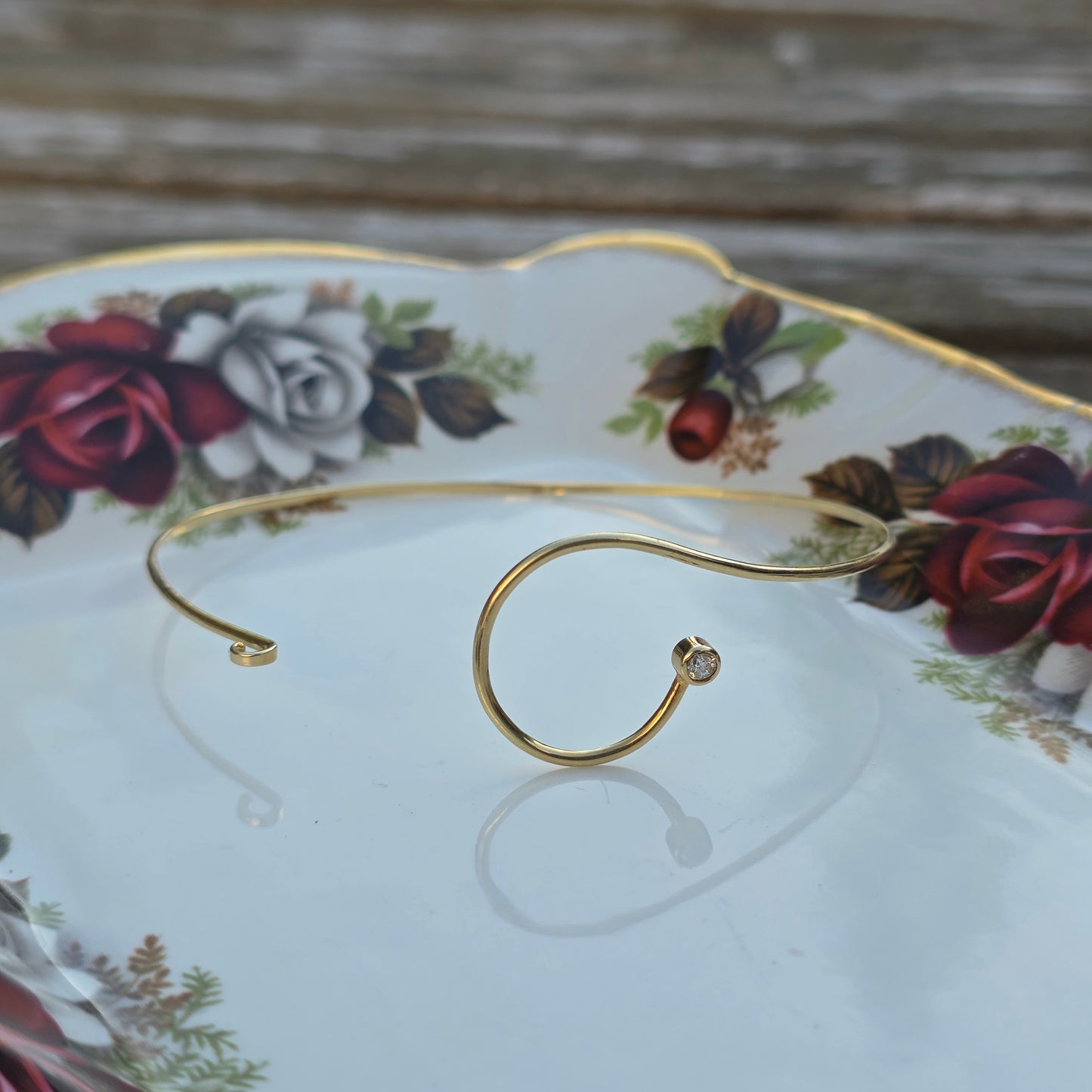 Vintage 14k gouden bangle armband met diamant