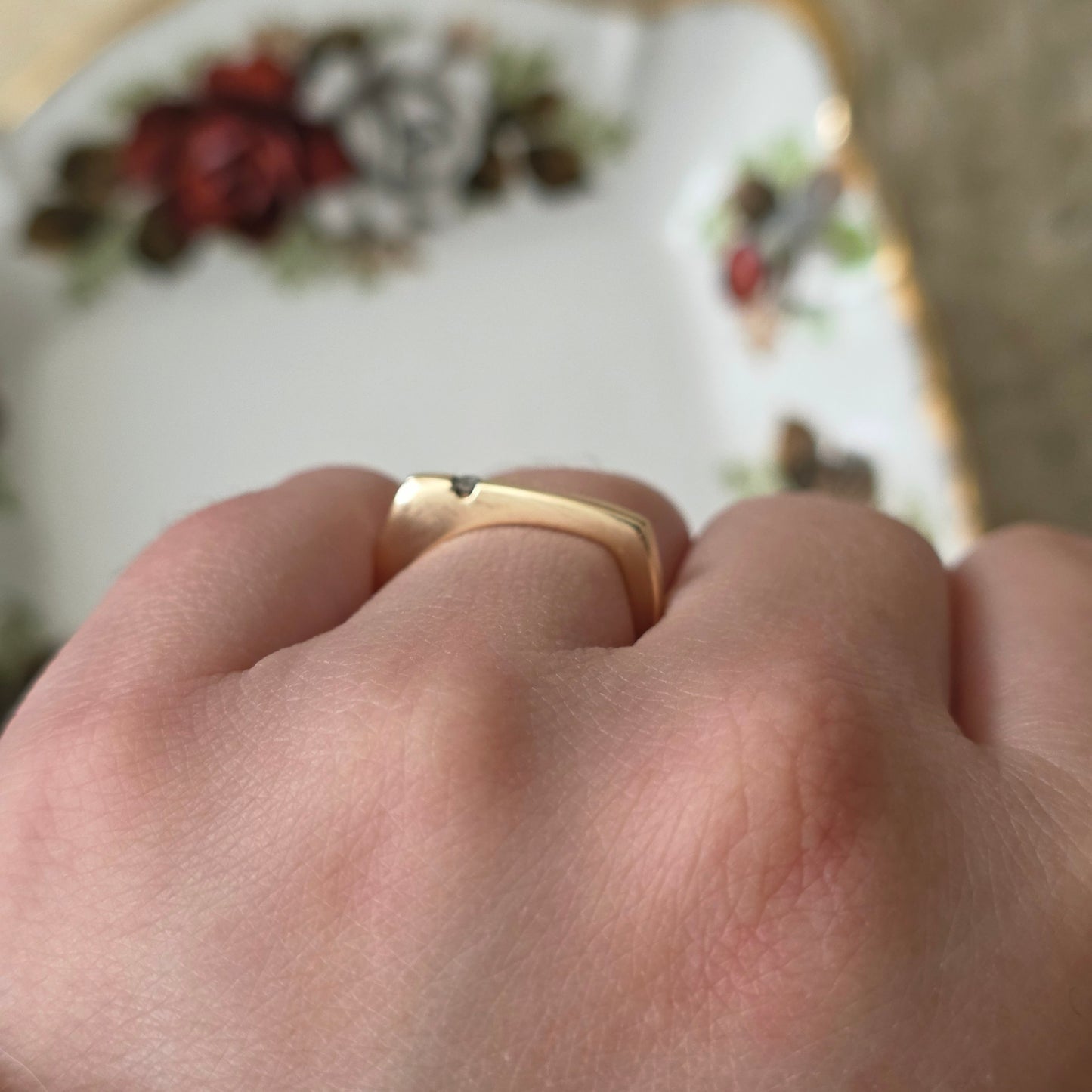 Vintage 14k gouden ring met diamant druppel 0.04ct