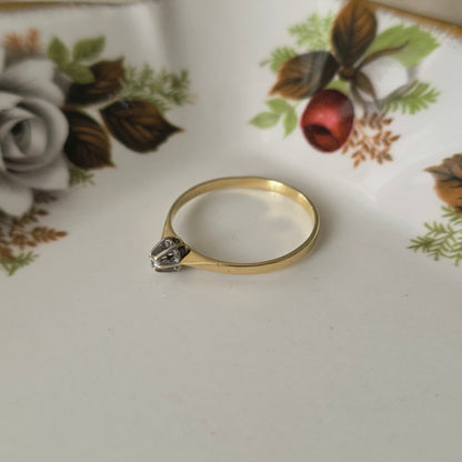 Vintage 14k gouden solitair verlovingsring diamant 0.02ct