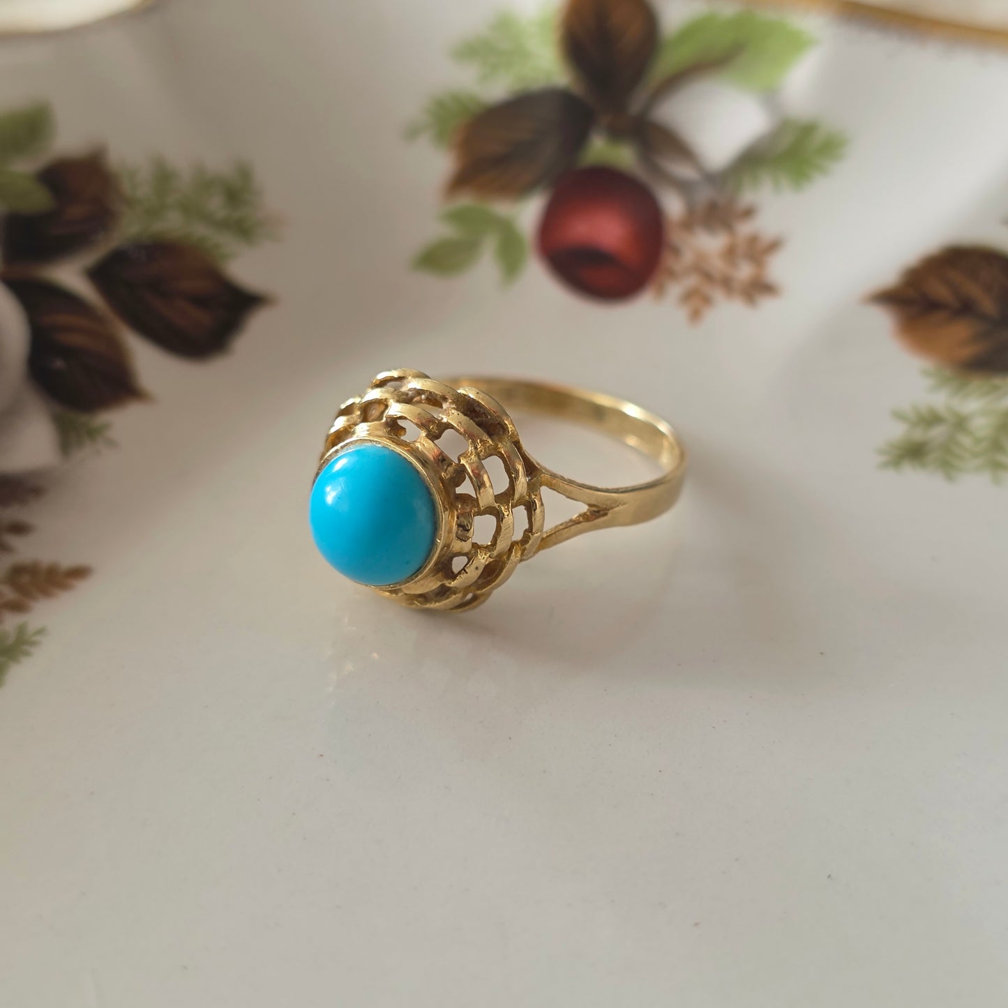 Vintage 14k ring met imitatie turquoise