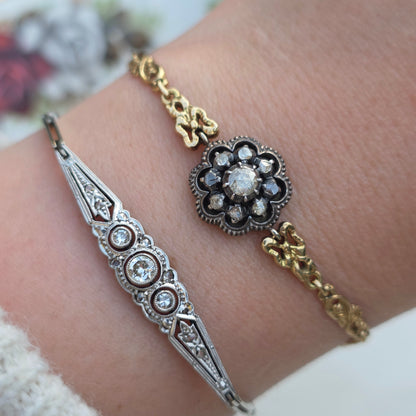 Antieke 14k wit gouden Art Deco diamanten armband