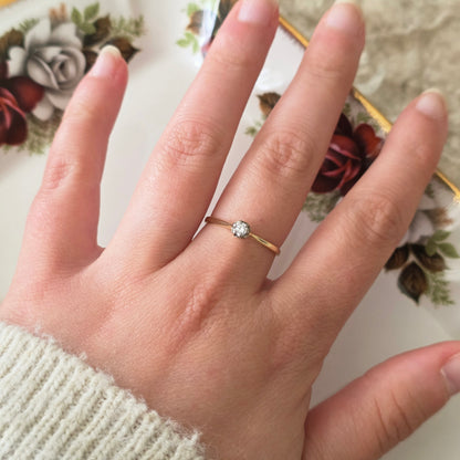 Vintage 14k gouden solitair verlovingsring diamant 0.1ct