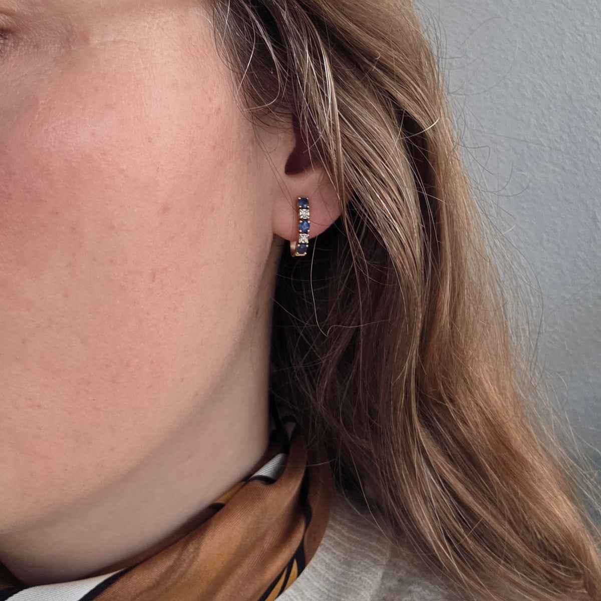 Vintage 14k gold diamond and sapphire stud earrings