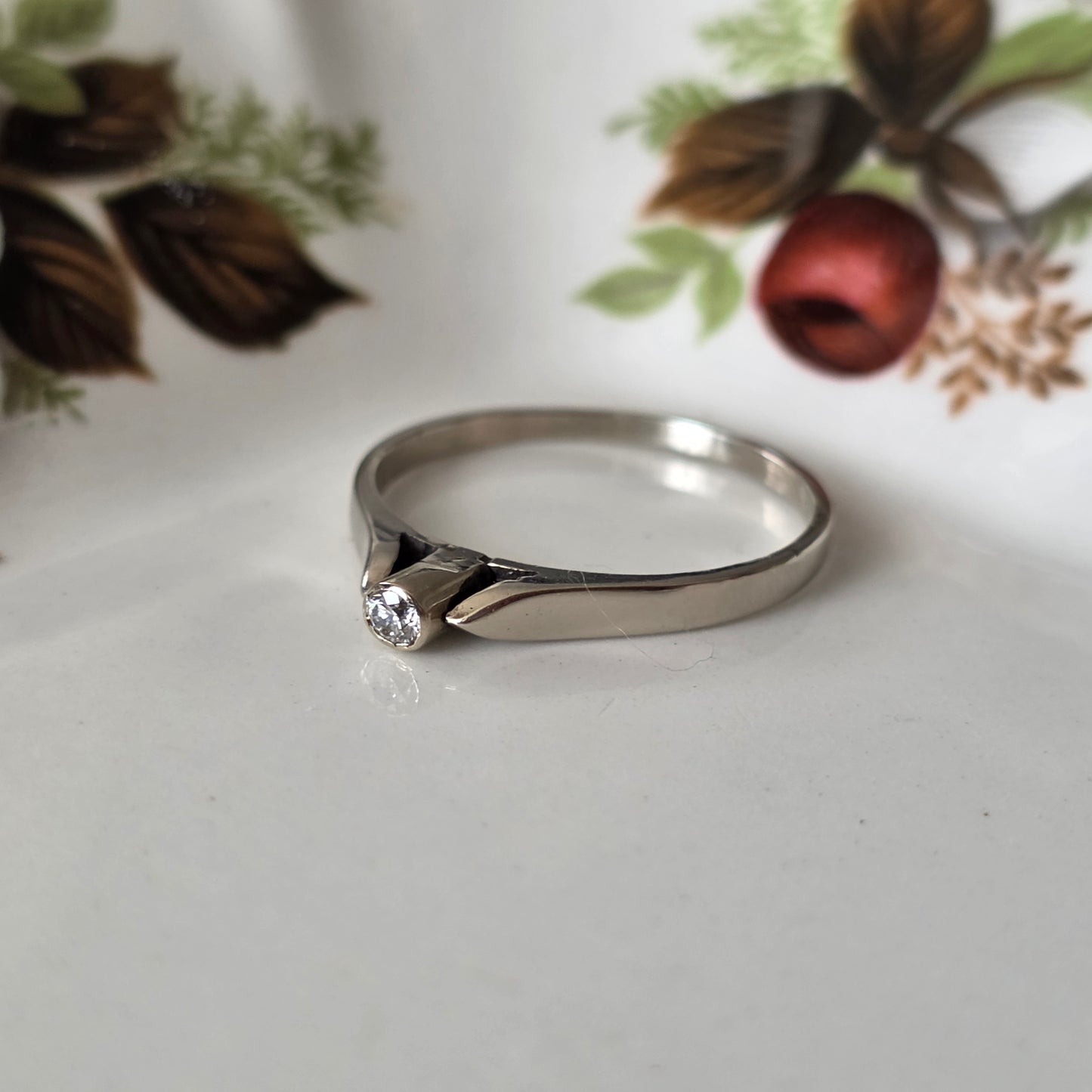 Vintage 14k witgouden verlovingsring met solitair diamant 0,06ct