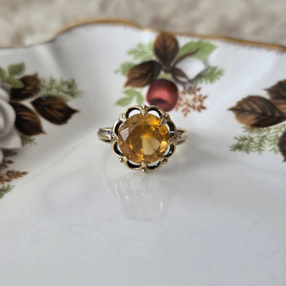 Vintage 14k gouden ring citrien bloem
