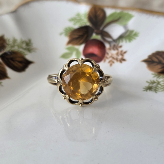 Vintage 14k gouden ring citrien bloem