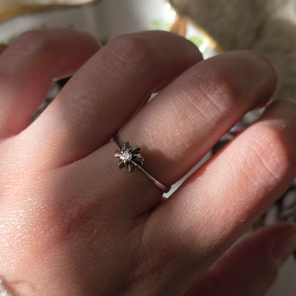 Vintage 14k witgouden ring ster met diamant 0.05ct