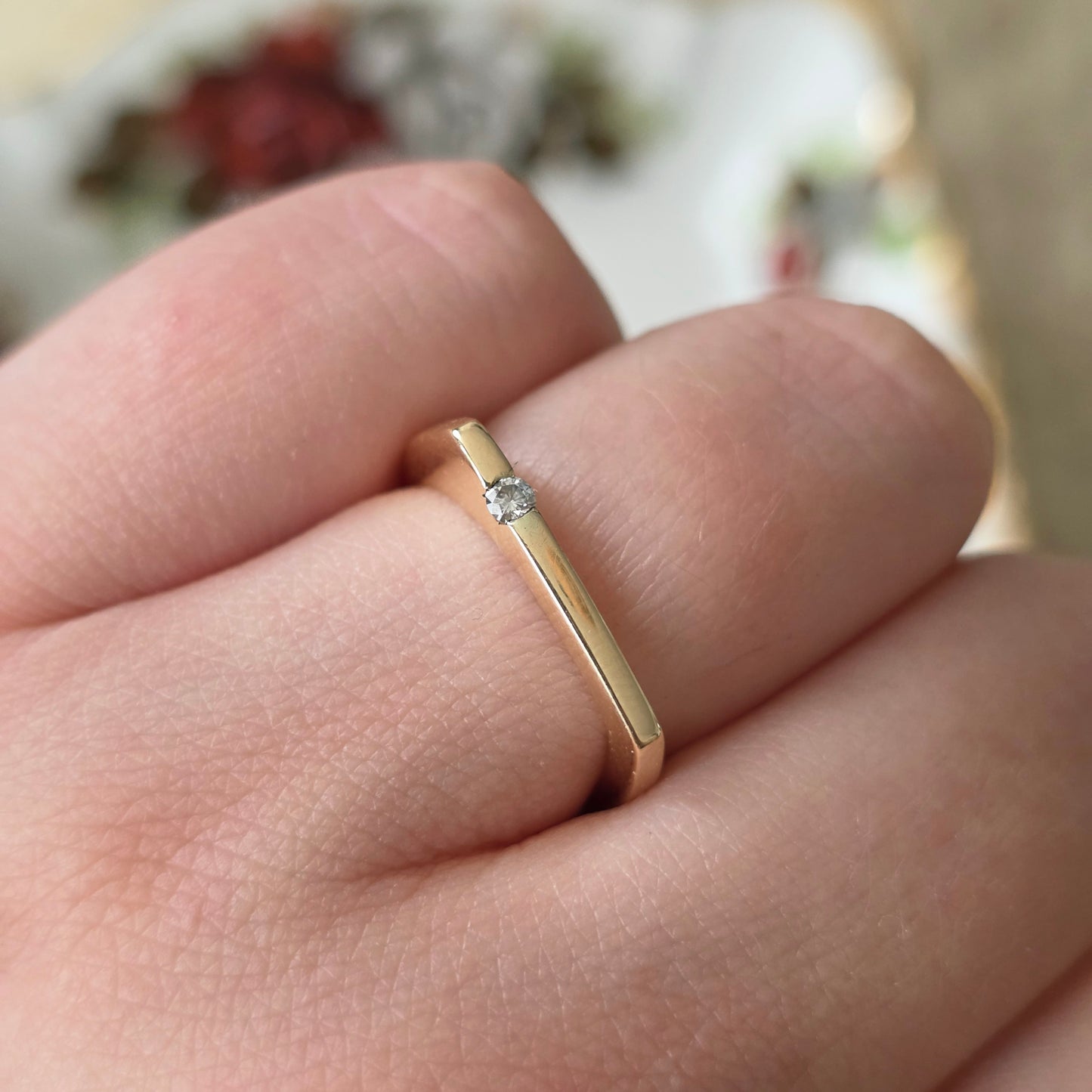 Vintage 14k gouden ring met diamant druppel 0.04ct