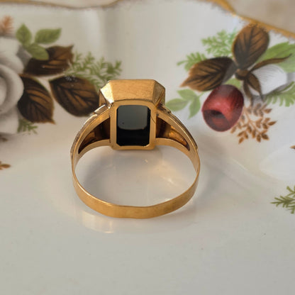 Vintage 18k gouden zegelring met hematiet