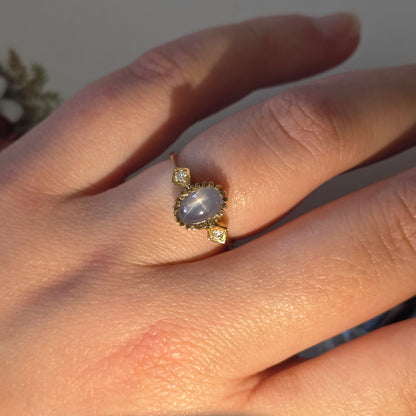 Vintage 14k gouden ring met ster saffier en diamanten
