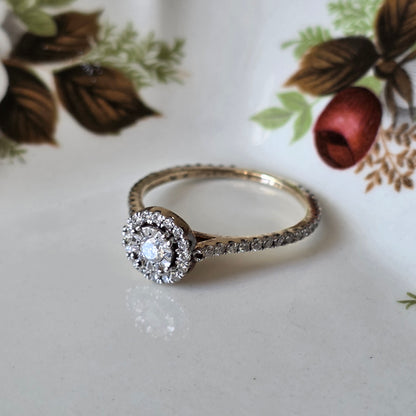Vintage 9k verlovingsring diamant eternity halo