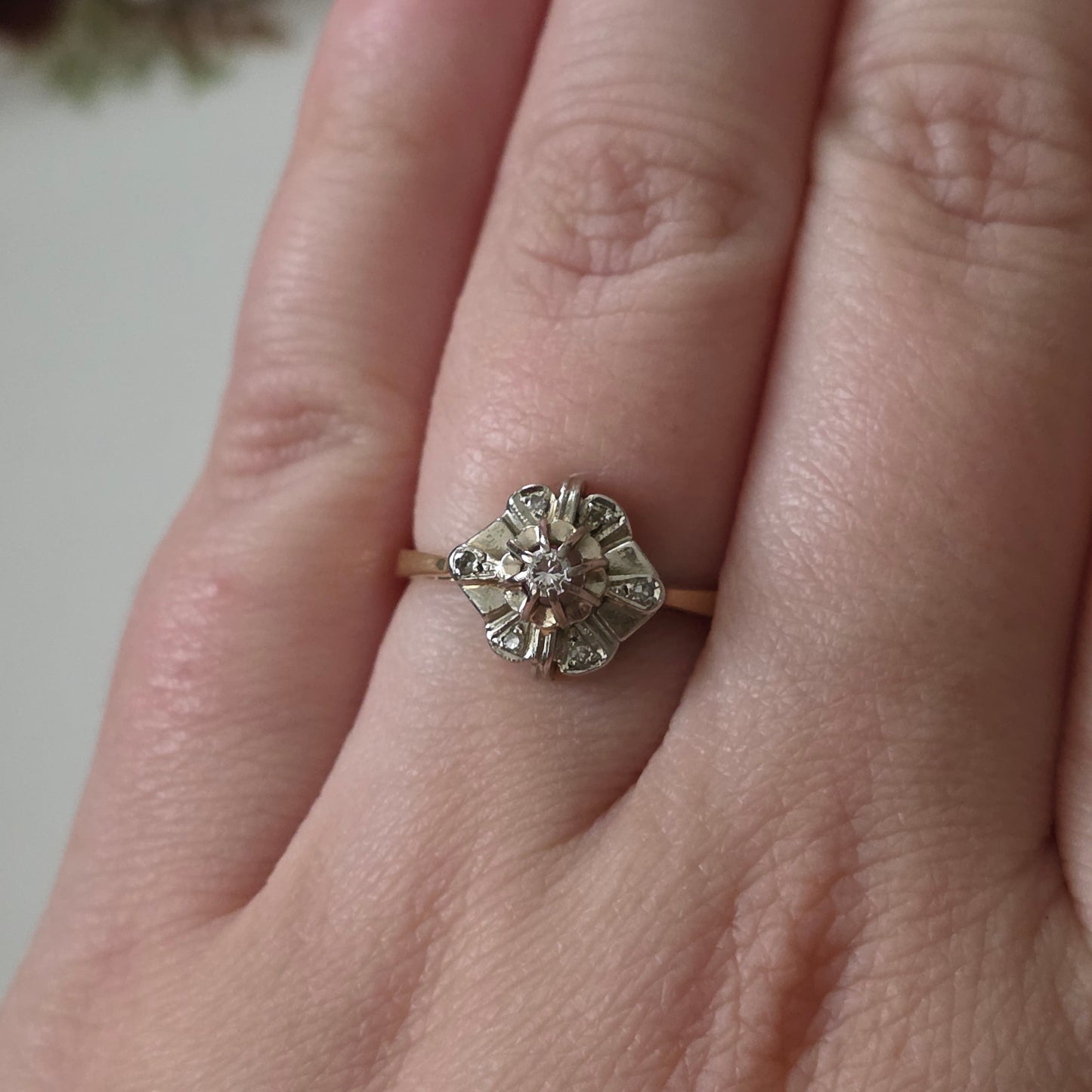 Vintage 14k gouden ring met diamanten