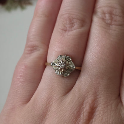 Vintage 14k gouden ring met diamanten