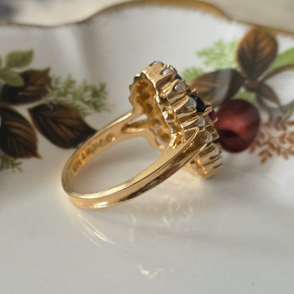 Vintage 14k ring saffier robijn diamant en zaadparels Franklin Mint
