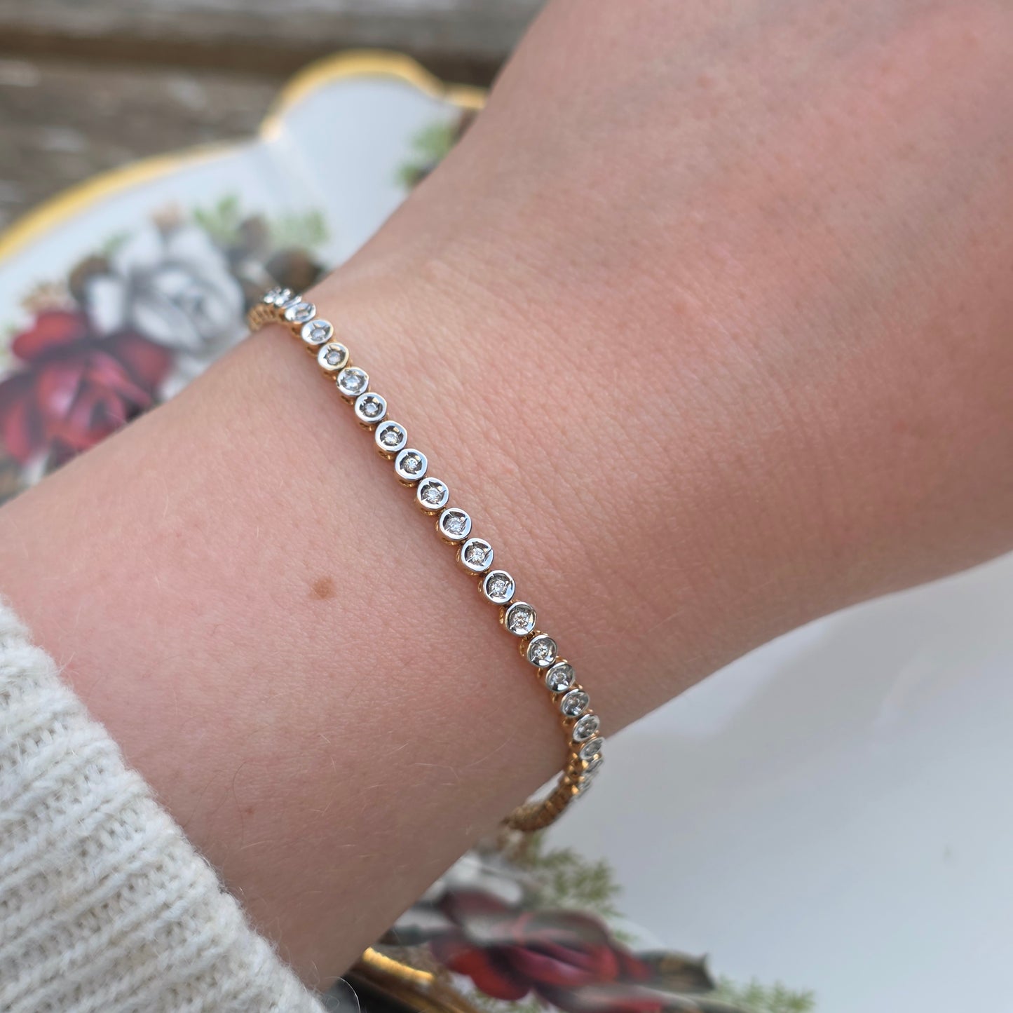 Vintage 14k wit gouden diamant tennisarmband
