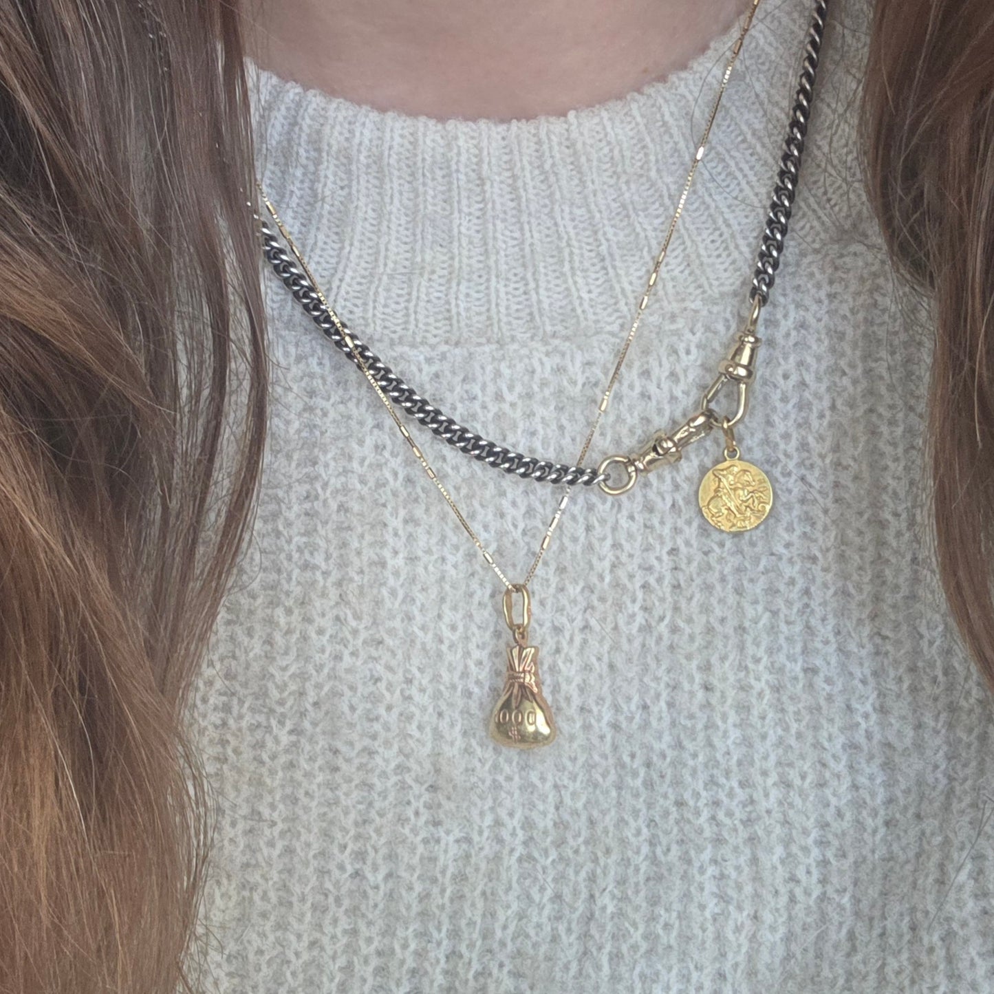 Vintage 14k gold pendant money bag