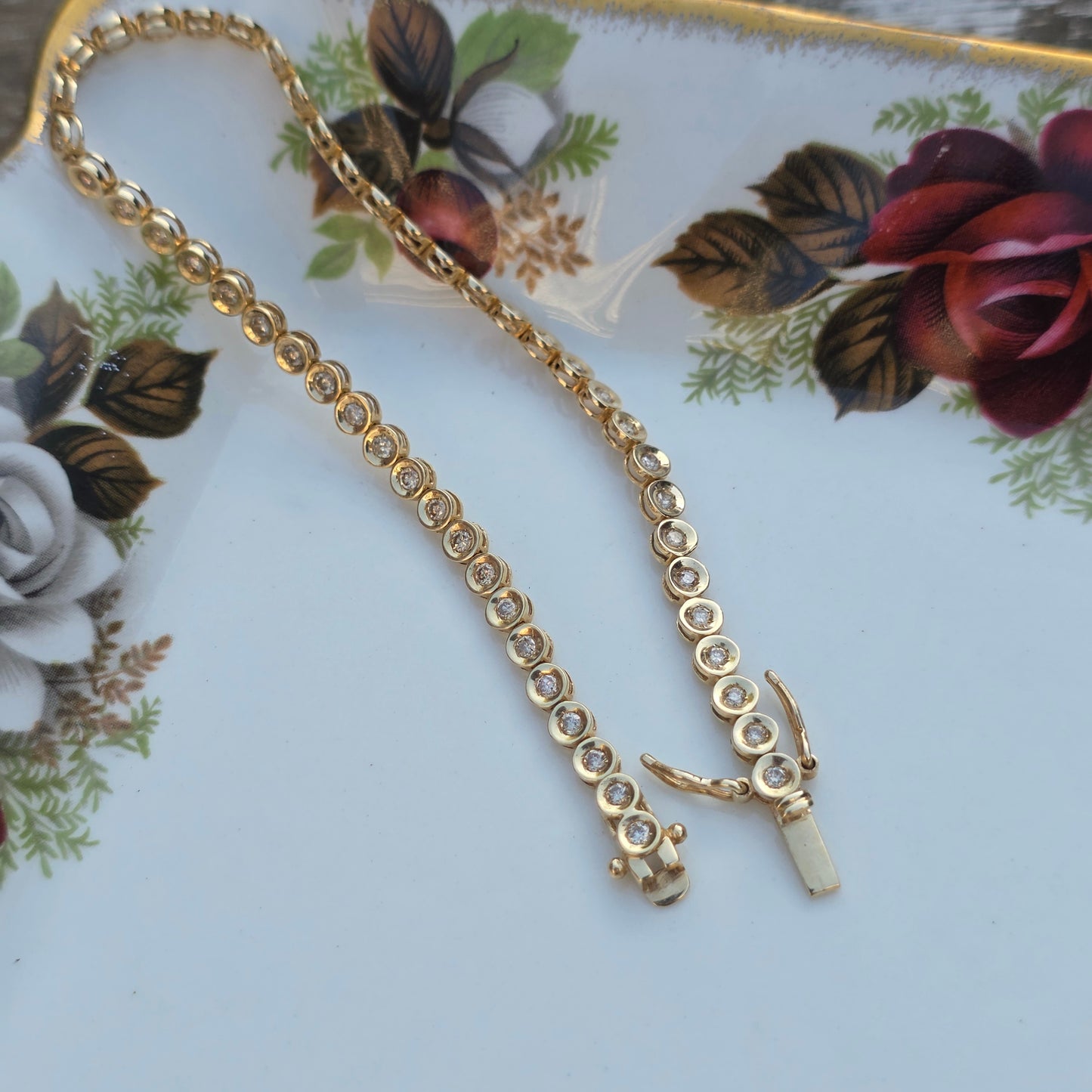 Vintage 14k geel gouden diamant tennisarmband 1ct