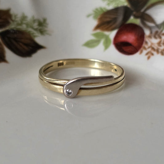 Vintage 14k gouden bicolor ring met diamant slang