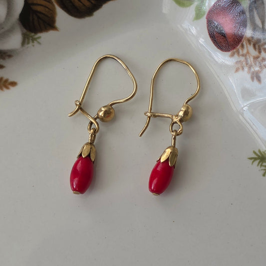 Vintage 14k gouden oorhangers rode agaat
