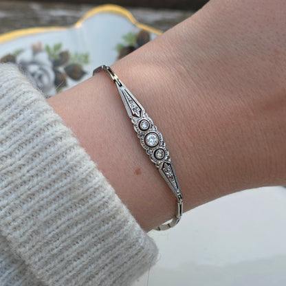 Antieke 14k wit gouden Art Deco diamanten armband